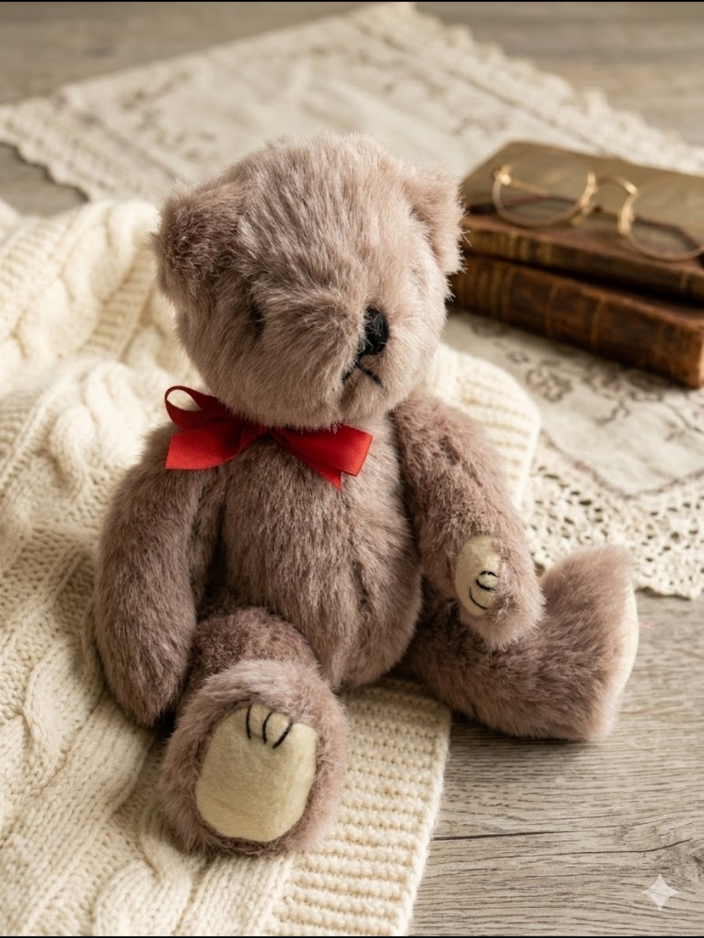 Vintage Shaggy Jointed Teddy Bear Neutral Nursery Decor Shelf Sitter